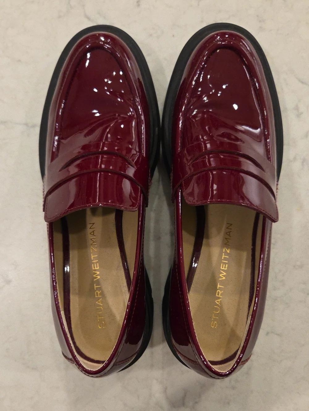 Stuart Weitzman Women’s Size 8 Burgundy Patent Leather Soho Loafers